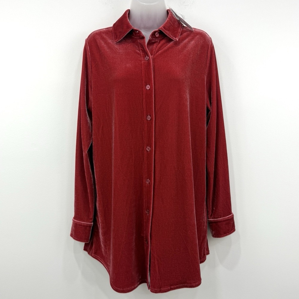 Soft Surroundings Velvet Boyfriend Tunic Shirt Womens S NWT Red Whimsigoth Glam